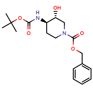 Chemical structure of benzyl (3R,4R)-4-(tert-butoxycarbonylamino)-3-hydroxy-piperidine-1-carboxylate , CAS 724787-53-5, AChemBlock W165663