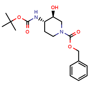 Chemical structure of benzyl (3S,4S)-4-(tert-butoxycarbonylamino)-3-hydroxy-piperidine-1-carboxylate , CAS 724787-54-6, AChemBlock W165665