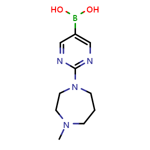 Chemical structure of [2-(4-methyl-1,4-diazepan-1-yl)pyrimidin-5-yl]boronic acid , CAS 2130893-93-3, AChemBlock W165680
