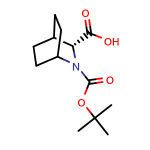 Chemical structure of (3R)-2-tert-butoxycarbonyl-2-azabicyclo[2 2 2]octane-3-carboxylic acid , CAS 149681-02-7, AChemBlock W165691