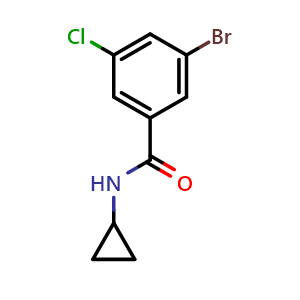 Chemical structure of 3-Bromo-5-chloro-N-cyclopropylbenzamide , CAS 1328062-78-7, AChemBlock W165697