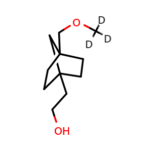 Chemical structure of 2-[4-(trideuteriomethoxymethyl)norbornan-1-yl]ethanol , CAS 2725774-30-9, AChemBlock W165714