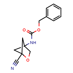 Chemical structure of benzyl N-(1-cyano-2-oxabicyclo[2 1 1]hexan-4-yl)carbamate , CAS 2840079-25-4, AChemBlock W165718