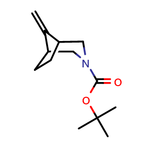Chemical structure of tert-butyl 8-methylene-3-azabicyclo[3 2 1]octane-3-carboxylate , CAS 637301-15-6, AChemBlock W165719