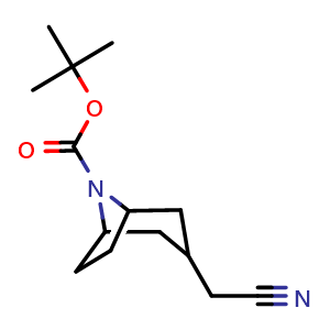 Chemical structure of tert-butyl 3-(cyanomethyl)-8-azabicyclo[3 2 1]octane-8-carboxylate , CAS 1241675-18-2, AChemBlock W165730