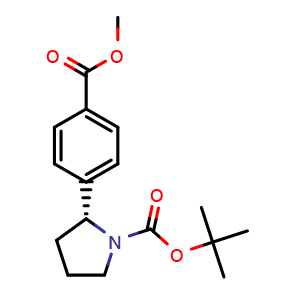 Chemical structure of tert-butyl (2R)-2-(4-methoxycarbonylphenyl)pyrrolidine-1-carboxylate , CAS 885044-25-7, AChemBlock W165742