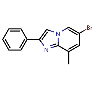 Chemical structure of 6-Bromo-8-methyl-2-phenylimidazo[1,2-a]pyridine , CAS 1146911-28-5, AChemBlock W165745