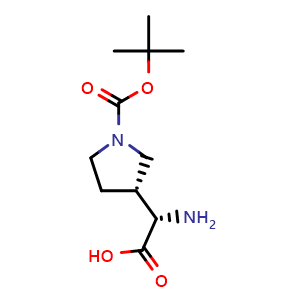 Chemical structure of (2S)-2-amino-2-[(3R)-1-tert-butoxycarbonylpyrrolidin-3-yl]acetic acid , CAS 2891581-59-0, AChemBlock W165747