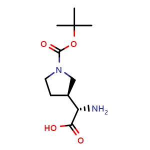Chemical structure of (2S)-2-amino-2-[(3S)-1-tert-butoxycarbonylpyrrolidin-3-yl]acetic acid , CAS 2865073-25-0, AChemBlock W165748