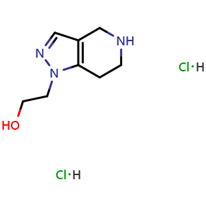 Chemical structure of 2-(4,5,6,7-tetrahydropyrazolo[4,3-c]pyridin-1-yl)ethanol dihydrochloride , CAS 884535-08-4, AChemBlock W165756