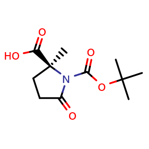 Chemical structure of (2S)-1-tert-butoxycarbonyl-2-methyl-5-oxo-pyrrolidine-2-carboxylic acid , CAS 1932233-78-7, AChemBlock W165761