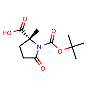 Chemical structure of (2R)-1-tert-butoxycarbonyl-2-methyl-5-oxo-pyrrolidine-2-carboxylic acid , CAS 912445-02-4, AChemBlock W165763