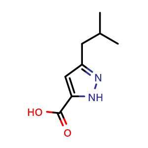 Chemical structure of 3-isobutyl-1H-pyrazole-5-carboxylic acid , CAS 92933-49-8, AChemBlock W165769