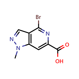 Chemical structure of 4-bromo-1-methyl-pyrazolo[4,3-c]pyridine-6-carboxylic acid , CAS 2633010-58-7, AChemBlock W165786