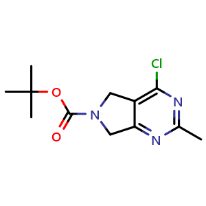 Chemical structure of tert-butyl 4-chloro-2-methyl-5,7-dihydropyrrolo[3,4-d]pyrimidine-6-carboxylate , CAS 1393575-79-5, AChemBlock W165804