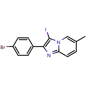 Chemical structure of 2-(4-Bromophenyl)-3-iodo-6-methylimidazo[1,2-a]pyridine , CAS 2305816-62-8, AChemBlock W165815