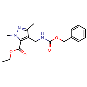 Chemical structure of ethyl 4-(benzyloxycarbonylaminomethyl)-2,5-dimethyl-pyrazole-3-carboxylate , CAS 2828020-90-0, AChemBlock W165826