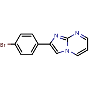 Chemical structure of 2-(4-Bromophenyl)imidazo[1,2-a]pyrimidine , CAS 56921-85-8, AChemBlock W165827