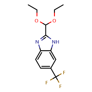 Chemical structure of 2-(diethoxymethyl)-6-(trifluoromethyl)-1H-benzimidazole , CAS 1520678-17-4, AChemBlock W165837
