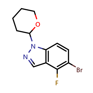 Chemical structure of 5-bromo-4-fluoro-1-tetrahydropyran-2-yl-indazole , CAS 1365889-20-8, AChemBlock W165841