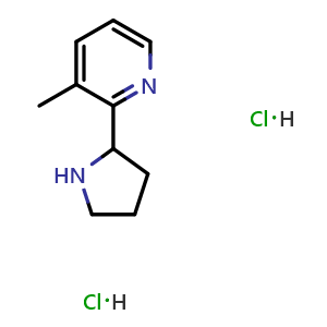 Chemical structure of 3-methyl-2-pyrrolidin-2-yl-pyridine dihydrochloride , CAS 2241594-41-0, AChemBlock W165862