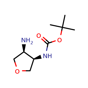 Chemical structure of tert-butyl N-[cis-4-aminotetrahydrofuran-3-yl]carbamate , CAS 1629586-23-7, AChemBlock W165870