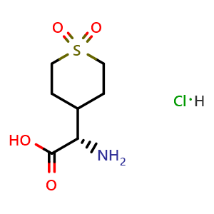 Chemical structure of (2S)-2-amino-2-(1,1-dioxothian-4-yl)acetic acid hydrochloride , CAS 2940876-69-5, AChemBlock W165873