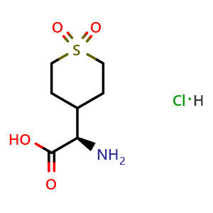 Chemical structure of (2R)-2-amino-2-(1,1-dioxothian-4-yl)acetic acid hydrochloride , CAS 2940879-53-6, AChemBlock W165875