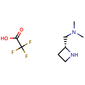 Chemical structure of 1-[(2R)-azetidin-2-yl]-N,N-dimethyl-methanamine 2,2,2-trifluoroacetic acid , CAS 2370018-58-7, AChemBlock W165910