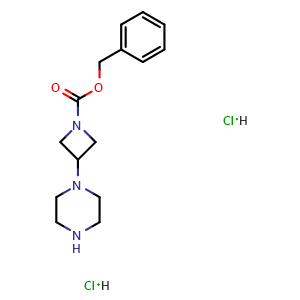 Chemical structure of benzyl 3-piperazin-1-ylazetidine-1-carboxylate dihydrochloride , CAS 2819572-05-7, AChemBlock W165925