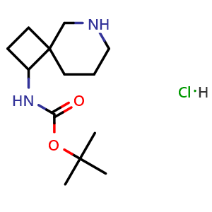 Chemical structure of tert-butyl N-(6-azaspiro[3 5]nonan-3-yl)carbamate hydrochloride , AChemBlock W165928