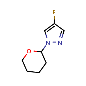 Chemical structure of 4-fluoro-1-tetrahydropyran-2-yl-pyrazole , CAS 2420509-28-8, AChemBlock W165940