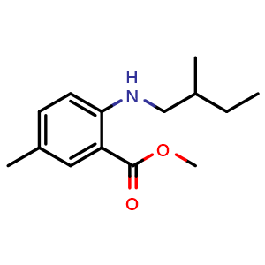 Chemical structure of methyl 5-methyl-2-(2-methylbutylamino)benzoate , CAS 1155492-24-2, AChemBlock W165945