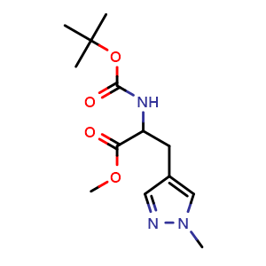 Chemical structure of methyl 2-(tert-butoxycarbonylamino)-3-(1-methylpyrazol-4-yl)propanoate , CAS 2139121-52-9, AChemBlock W165950
