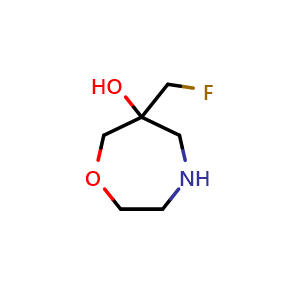 Chemical structure of 6-(fluoromethyl)-1,4-oxazepan-6-ol , CAS 1801455-04-8, AChemBlock W165958