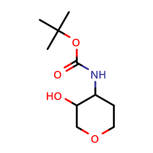 Chemical structure of tert-butyl N-[trans-3-hydroxytetrahydropyran-4-yl]carbamate , CAS 445480-33-1, AChemBlock W165973