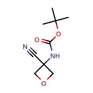 Chemical structure of tert-butyl N-(3-cyanooxetan-3-yl)carbamate , CAS 2021752-76-9, AChemBlock W165980
