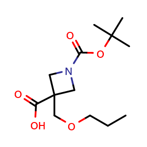 Chemical structure of 1-tert-butoxycarbonyl-3-(propoxymethyl)azetidine-3-carboxylic acid , CAS 2152600-03-6, AChemBlock W165991