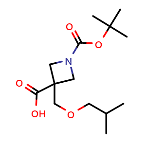 Chemical structure of 1-tert-butoxycarbonyl-3-(isobutoxymethyl)azetidine-3-carboxylic acid , CAS 2150980-81-5, AChemBlock W165997