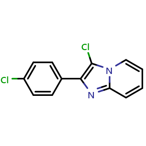 Chemical structure of 3-Chloro-2-(4-chlorophenyl)imidazo[1,2-a]pyridine , CAS 131947-29-0, AChemBlock W165998