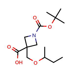 Chemical structure of 1-tert-butoxycarbonyl-3-(sec-butoxymethyl)azetidine-3-carboxylic acid , CAS 1999622-53-5, AChemBlock W166001