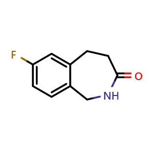 Chemical structure of 7-fluoro-1,2,4,5-tetrahydro-2-benzazepin-3-one , CAS 1584713-64-3, AChemBlock W166010
