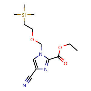Chemical structure of ethyl 4-cyano-1-(2-trimethylsilylethoxymethyl)imidazole-2-carboxylate , CAS 854044-52-3, AChemBlock W166015