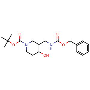 Chemical structure of tert-butyl 3-(benzyloxycarbonylaminomethyl)-4-hydroxy-piperidine-1-carboxylate , CAS 1003946-22-2, AChemBlock W166017