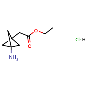 Chemical structure of ethyl 2-(3-amino-1-bicyclo[1 1 1]pentanyl)acetate hydrochloride , CAS 2096992-03-7, AChemBlock W166025