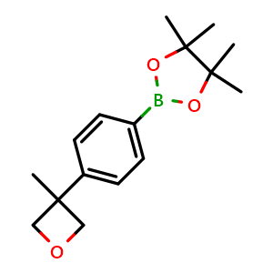Chemical structure of 4,4,5,5-tetramethyl-2-[4-(3-methyloxetan-3-yl)phenyl]-1,3,2-dioxaborolane , CAS 1453860-99-5, AChemBlock W166026