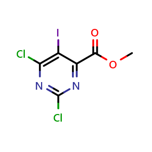 Chemical structure of methyl 2,6-dichloro-5-iodo-pyrimidine-4-carboxylate , CAS 1136962-00-9, AChemBlock W166035