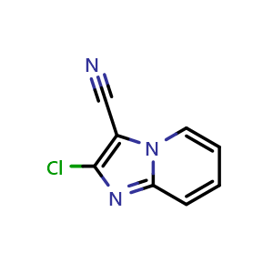 Chemical structure of 2-chloroimidazo[1,2-a]pyridine-3-carbonitrile , CAS 131773-48-3, AChemBlock W166050