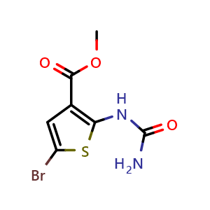 Chemical structure of Methyl 5-bromo-2-ureidothiophene-carboxylate , CAS 845889-21-6, AChemBlock W166083