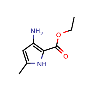 Chemical structure of 3-amino-5-methyl-1H-Pyrrole-2-carboxylic acid ethyl ester , CAS 1005326-26-0, AChemBlock W166101